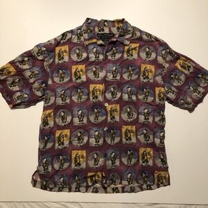 Guy Buffet Shirt Medium Hawaiian Golf Golfer Signature 100% Silk Mens Painting